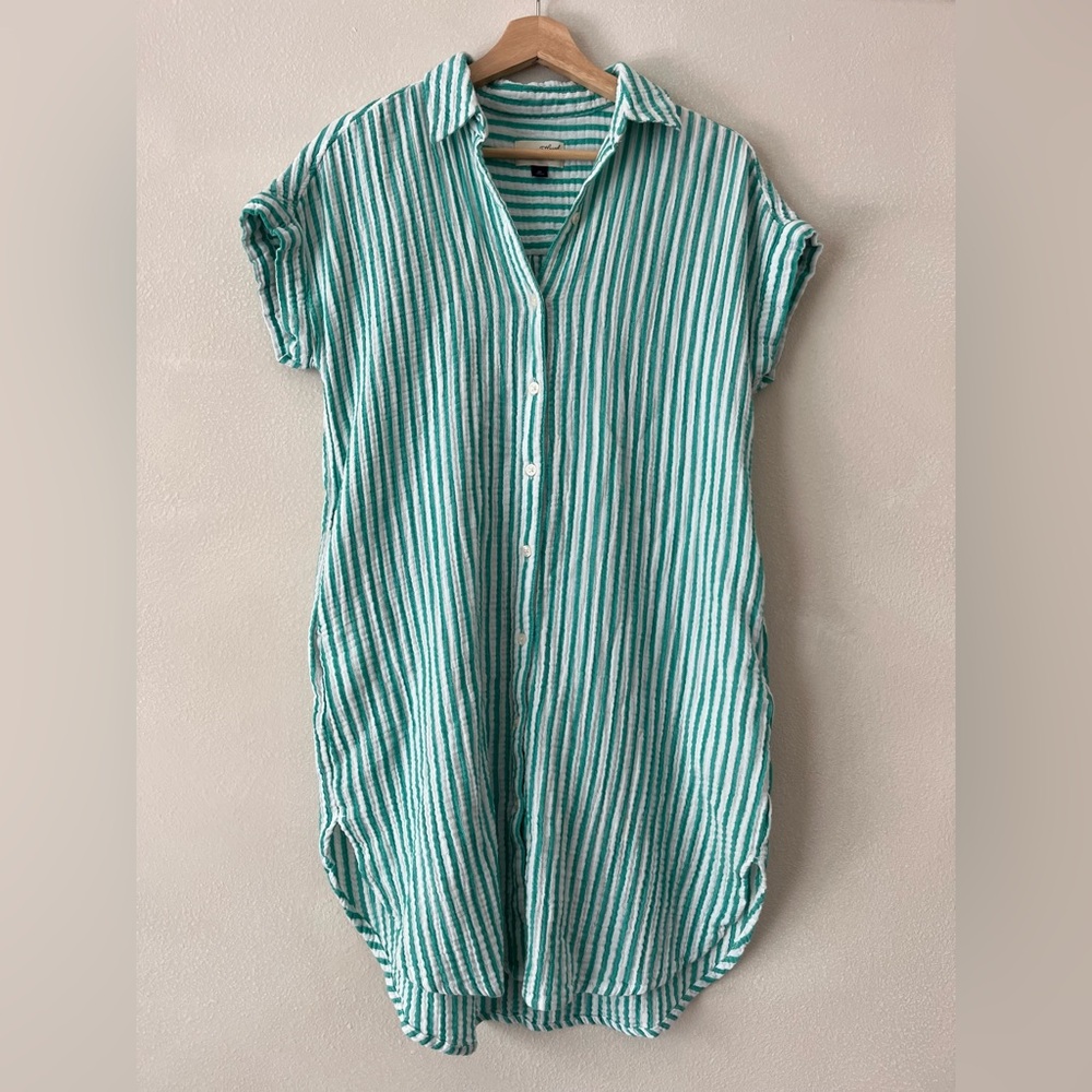 Universal Thread Striped 100% Cotton Gauze Short Sleeve Button Up ShirtDress